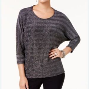 Alfani Gray Crew Neck Sweater with Textured Stripes